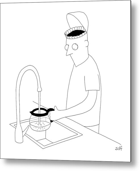 Coffee Metal Print featuring the drawing A Man Filling Up His Coffee Pot by Seth Fleishman