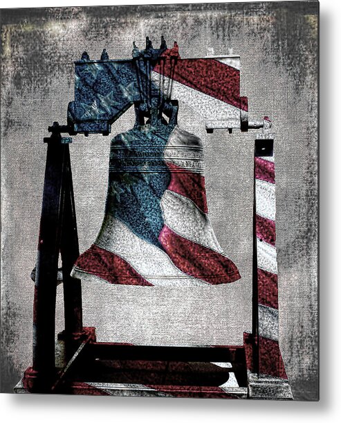 Americana Metal Print featuring the mixed media All American Liberty Bell Art_Denim by Lesa Fine