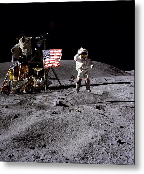 Moon Metal Print featuring the photograph Apollo 16 lunar landing Astronaut Young by Movie Poster Prints