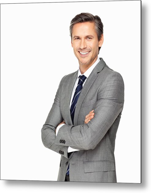 Mature Adult Metal Print featuring the photograph Business man smiling with arms crossed by GlobalStock