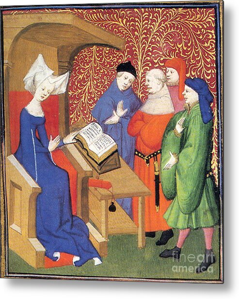 Historic Metal Print featuring the photograph Christine De Pizan Lecturing To Men by Photo Researchers