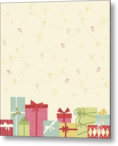 Chevron Pattern Metal Print featuring the drawing Christmas gift boxes and lights by MsEli