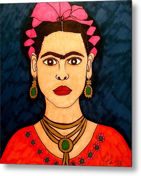 Frida Metal Print featuring the drawing Frida by Chrissy Pena