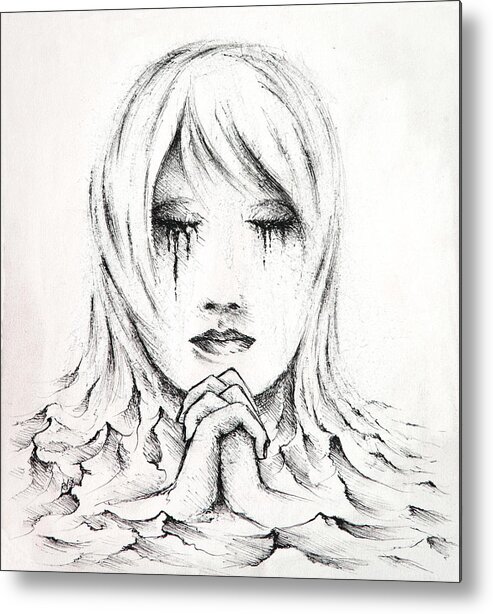 Girl Metal Print featuring the drawing Her Prayers by William Russell Nowicki