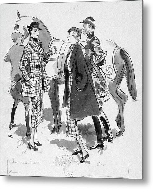 Animal Metal Print featuring the digital art Illustration Of Women Standing In Front Of Racing by Francis Marshall
