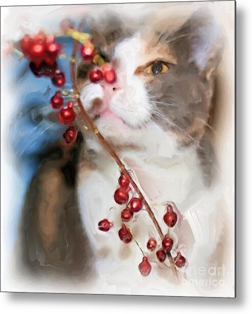 Art;photograph;digital Art;cat;kitty;cute;unique;one Of A Kind Metal Print featuring the digital art Little Kitty by Ruby Cross