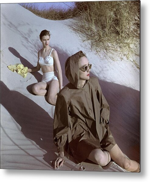 Fashion Metal Print featuring the photograph Models On Sand Dunes by Luis Lemus