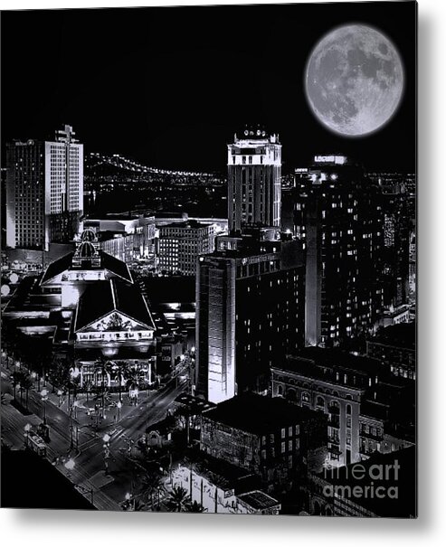 Black And White Metal Print featuring the photograph Moon n NOLA by Robert McCubbin