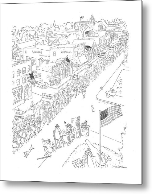111947 Gpi Garrett Price Wartime Parade Metal Print featuring the drawing New Yorker May 30th, 1942 by Garrett Price