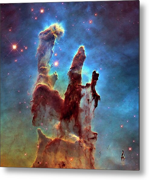 Pillars Of Creation Metal Print featuring the photograph Pillars Of Creation In Eagle Nebula by Nasa, Esa, And The Hubble Heritage Team (stsci/aura)/science Photo Library