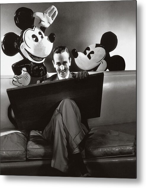 One Person Metal Print featuring the photograph Portrait Of Walt Disney Sitting With Open Cartoon by Edward Steichen