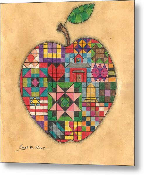Apple Metal Print featuring the drawing Quilted Apple by Carol Neal