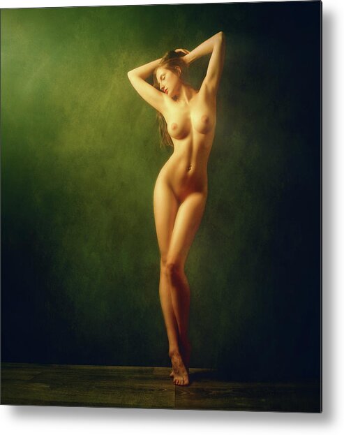 Fine Art Nude Metal Print featuring the photograph Shine Gold, Shine Green... by Zachar Rise