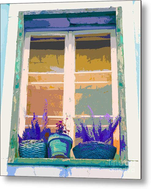 Window Metal Print featuring the photograph Sunset Window With Flowers				 by Ann Johndro-Collins