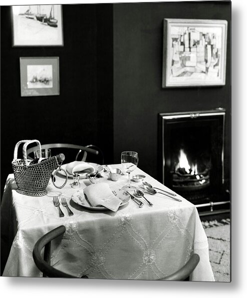 Interior Metal Print featuring the photograph Table Setting In Mr. And Mrs. Lewis Lapham's Home by Frances McLaughlin-Gill