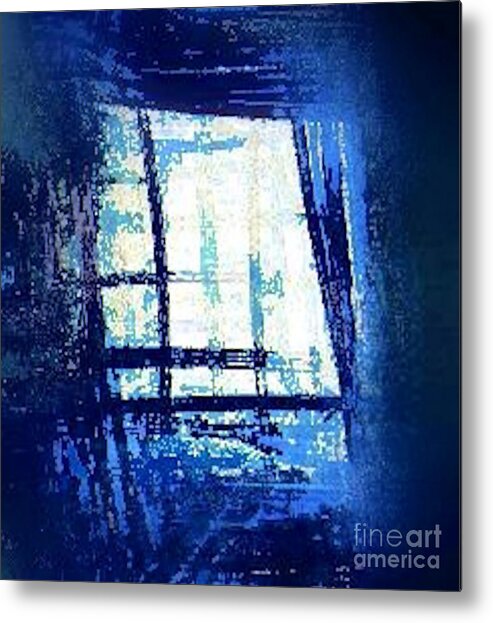 Abstract Metal Print featuring the digital art The Blue Window by John Krakora