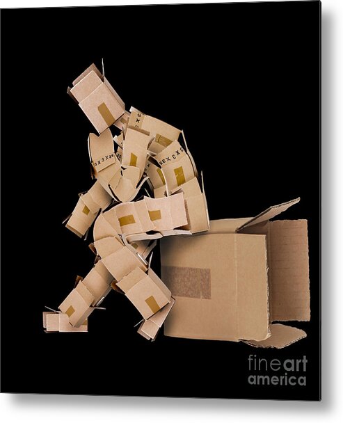  Thinking Metal Print featuring the photograph Think outside the box concept by Simon Bratt