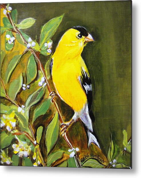 Bird Metal Print featuring the painting Goldfinch by Edith Hunsberger