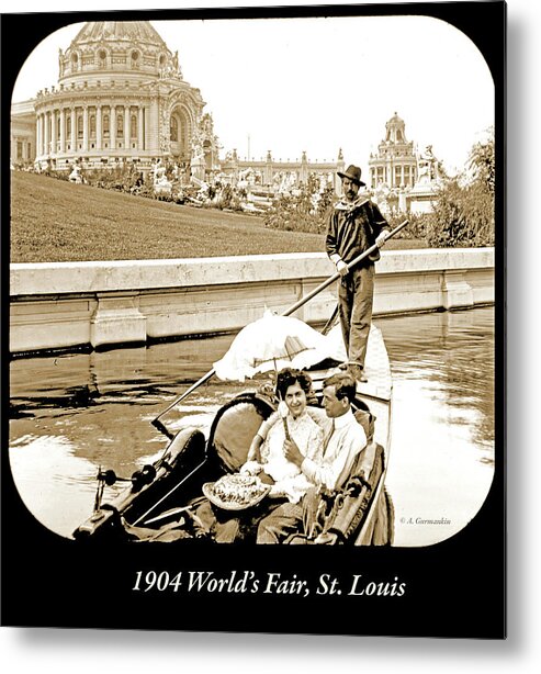 Sightseeing Boat Metal Print featuring the photograph 1904 Worlds Fair, Sighteeing Boat, Oarsman and Couple #2 by A Macarthur Gurmankin
