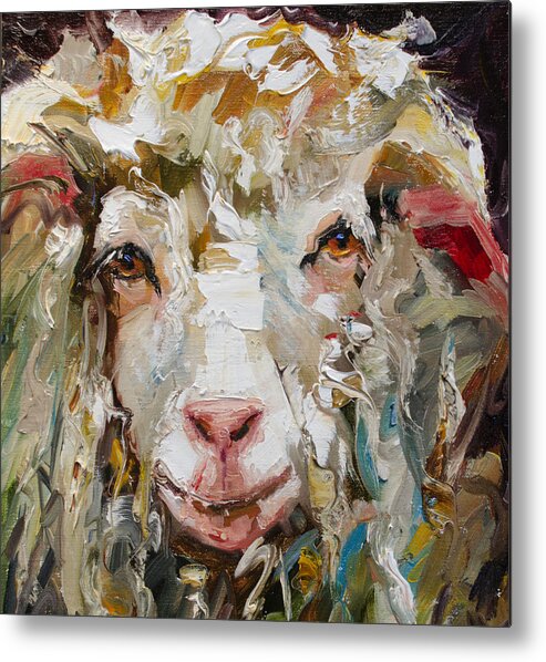  Metal Print featuring the painting 10x10 Sheep by Diane Whitehead