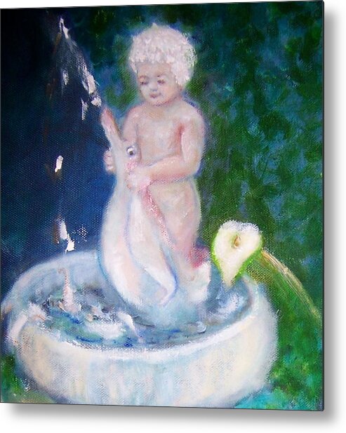 Landscape Metal Print featuring the painting Angel and friend by Suzanne Reynolds