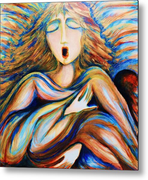 Original Art Metal Print featuring the painting Angel Singing by Rae Chichilnitsky