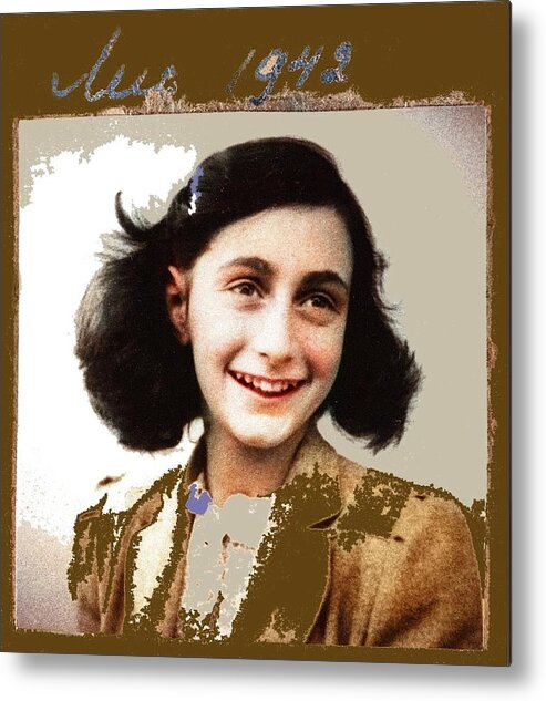 Anne Frank Amsterdam Holland 1942 Color Added 2015 Metal Print featuring the photograph Anne Frank Amsterdam Holland 1942 color added 2015 by David Lee Guss