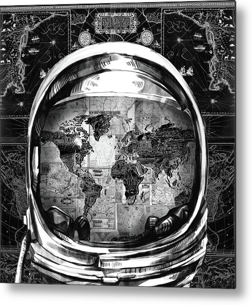 Space Metal Print featuring the painting Astronaut World Map 1 by Bekim M