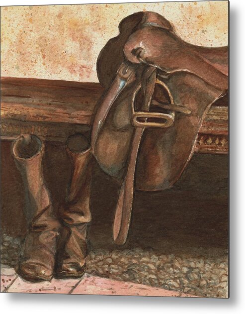 Saddle Metal Print featuring the painting At Rest by Mona Davis