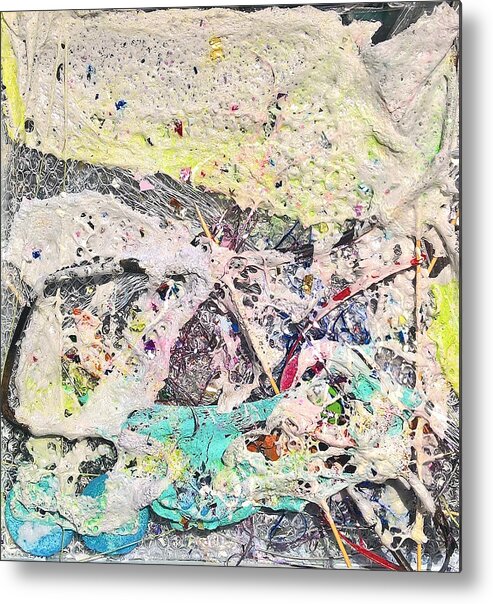 Foam Upcycled Beach Debris Abstract Expressionism Robert Anderson Backlight Metal Print featuring the painting Birthday Cake by Robert Anderson