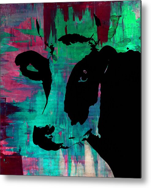 Cow Metal Print featuring the painting Cow Sunset Rainbow - Poster Print by Robert R Splashy Art Abstract Paintings