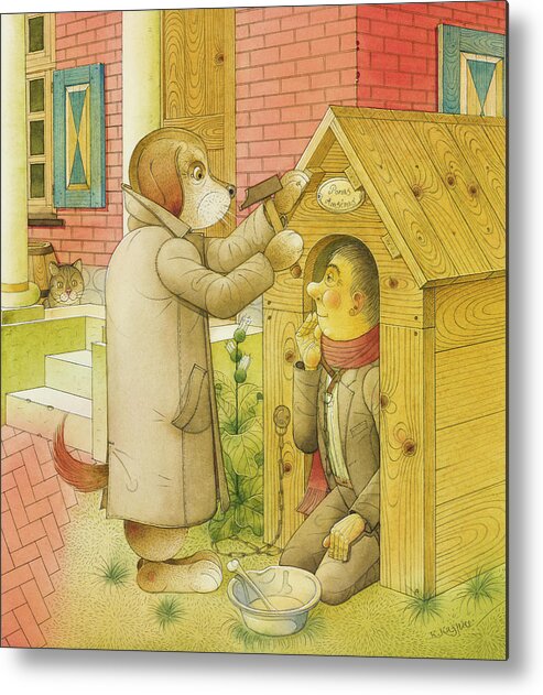 Dog Life Animals House Illustration Children Book Story Lifestyle Metal Print featuring the painting Dogs Life05 by Kestutis Kasparavicius