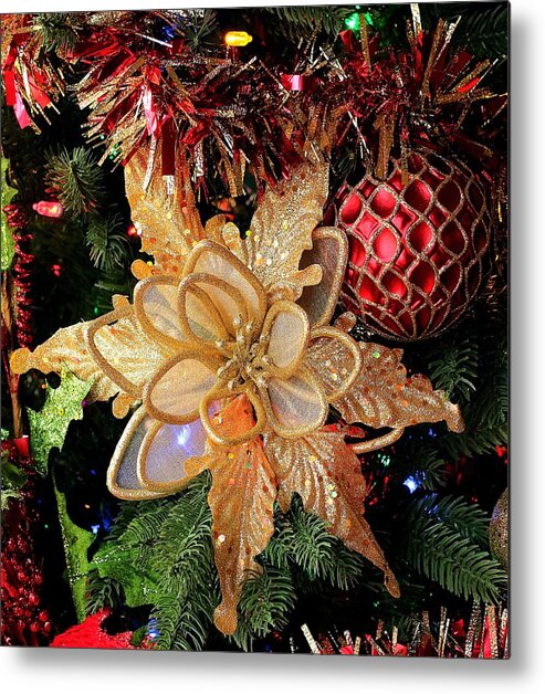 Glitter Metal Print featuring the photograph Golden Glitter Christmas Ornaments by Sheila Brown