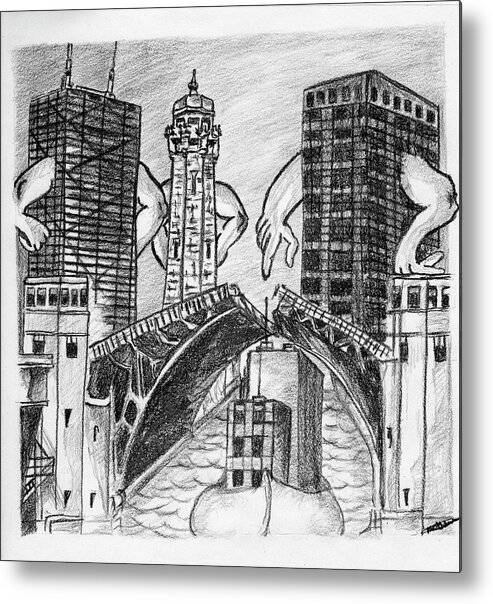 Humor Metal Print featuring the drawing Humor Chicago Landmarks by Michelle Gilmore