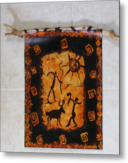 Cave Art Metal Print featuring the painting Hunters Wall Hanging by Shelley Bain