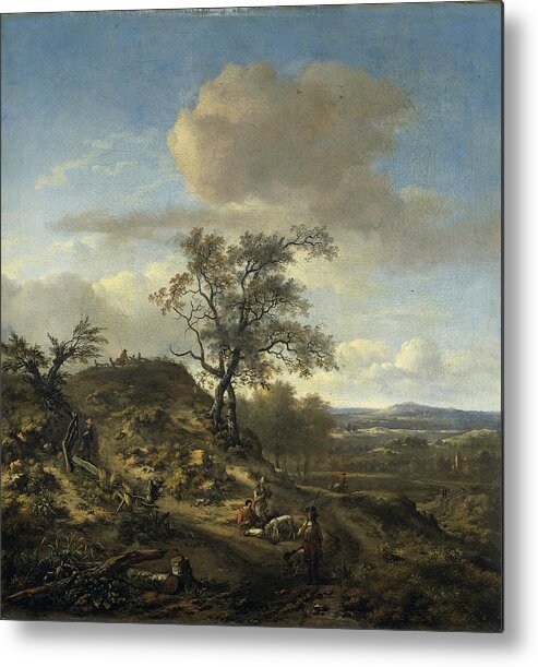 Jan Wijnants Metal Print featuring the painting Landscape with a Hunter and other Figures by Jan Wijnants