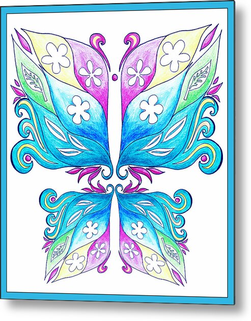 Butterfly Metal Print featuring the painting Magic Floral Butterfly Baby Blue by Irina Sztukowski