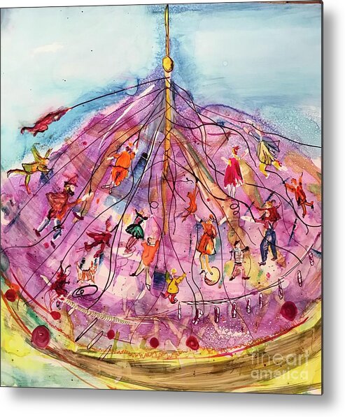 Merry Go Round Metal Print featuring the painting Maypole Mayhem by Patty Donoghue