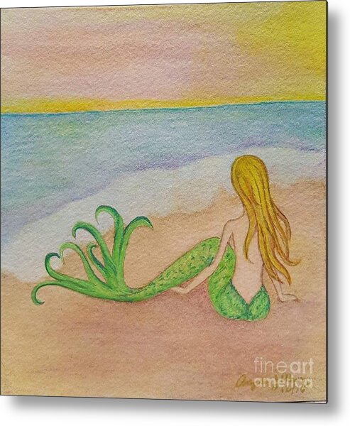 Mermaid Metal Print featuring the painting Mermaid Sunset by Angela Murray