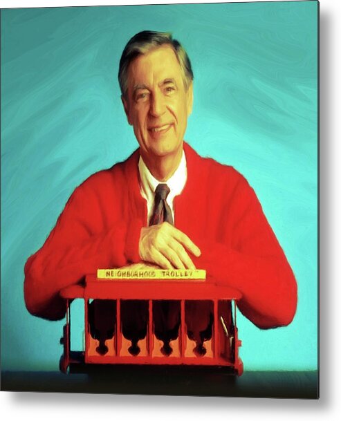 Mr Rogers Metal Print featuring the mixed media Mr Rogers with Trolley by Movie Poster Prints