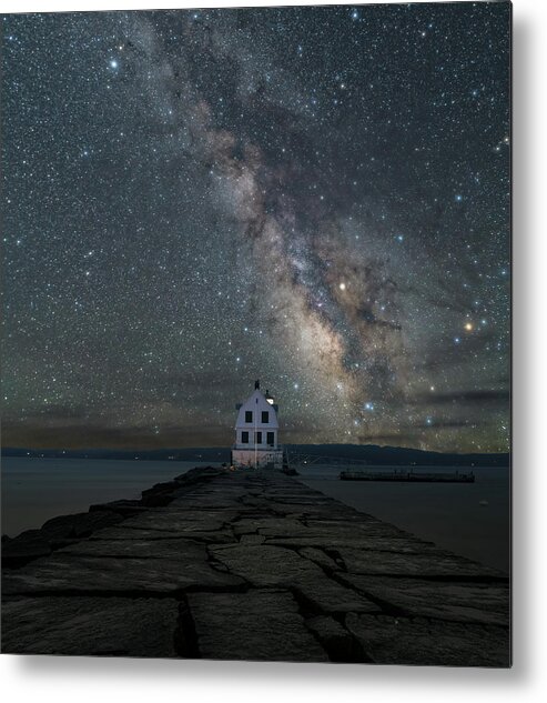 Milky Way Metal Print featuring the photograph Rockland Breakwall Lighthouse by Hal Mitzenmacher