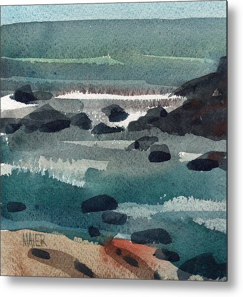 Seascape Metal Print featuring the painting Rocks and Waves by Donald Maier