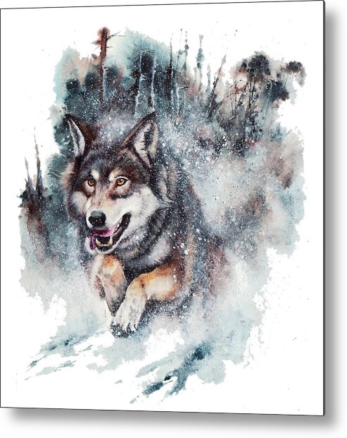 Wolf Metal Print featuring the painting Snow Storm by Peter Williams