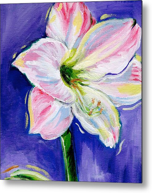 Flower Pink Blue Flag Garden Decoration Life Bloom Stem Green Purple Blossom Flower Petals Pollen Spring Art Metal Print featuring the painting Spring Flower by Anne Seay