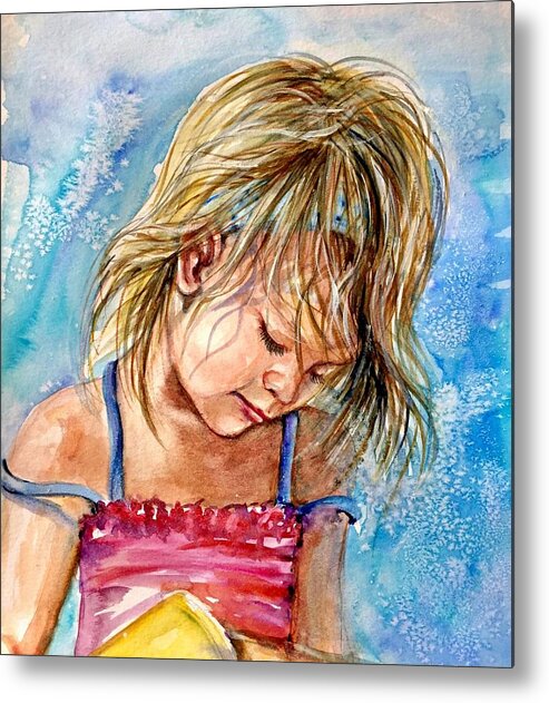 A Girl Metal Print featuring the painting The princess of the sand castle by Katerina Kovatcheva