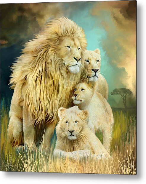 Carol Cavalaris Metal Print featuring the mixed media White Lion Family - Unity by Carol Cavalaris