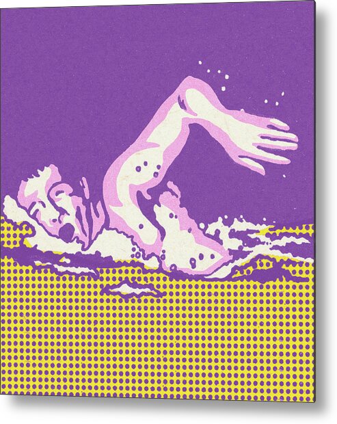 Athlete Metal Print featuring the drawing Man Swimming #1 by CSA Images
