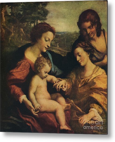 Oil Painting Metal Print featuring the drawing The Mystic Marriage Of St Catherine by Print Collector