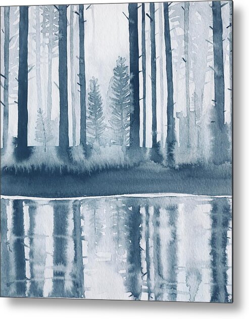 Reflections Metal Print featuring the painting Winter Trees on A Pool by Luisa Millicent
