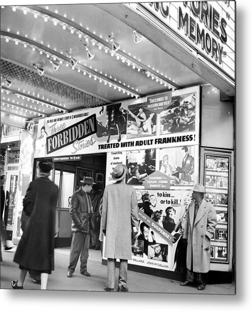1950-1959 Metal Print featuring the photograph A Customer Hooked , Man Stops To Gawk by New York Daily News Archive